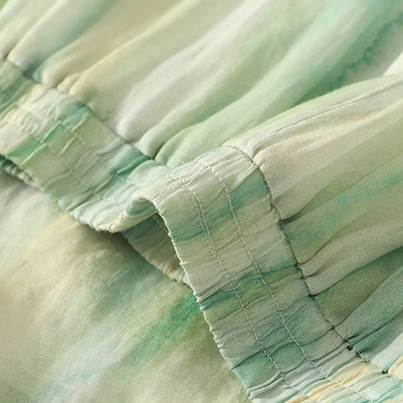 7-8 Length Elastic Waist Women's Wide Leg Cotton Linen Pants With Pockets