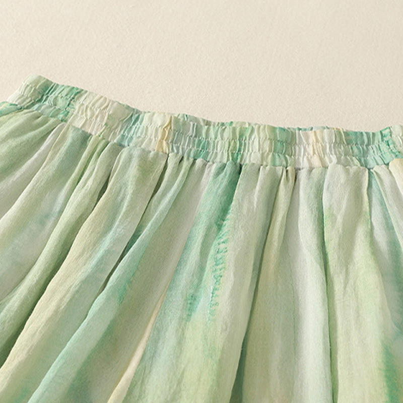 7-8 Length Elastic Waist Women's Wide Leg Cotton Linen Pants With Pockets