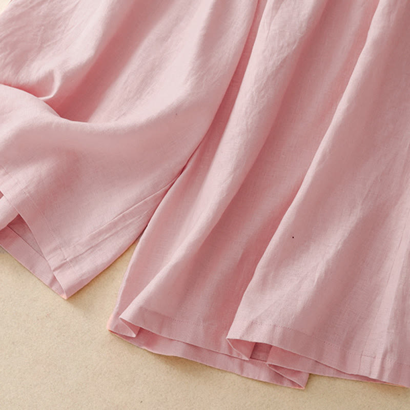 Summer Elastic Waist Women's Capri Cropped Wide Leg Pants With Pockets