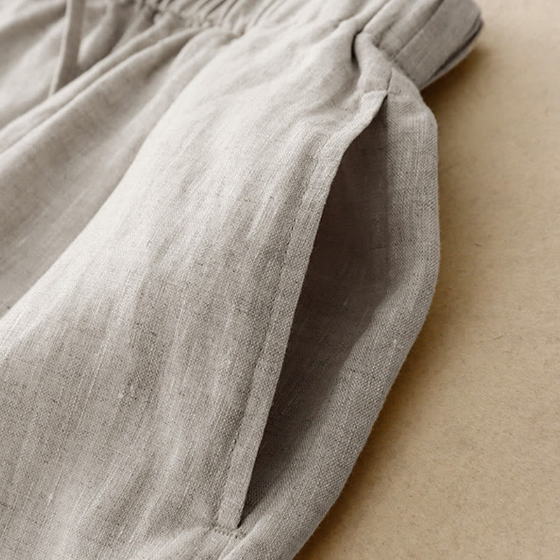 Summer Elastic Waist Women's Capri Cropped Wide Leg Pants With Pockets