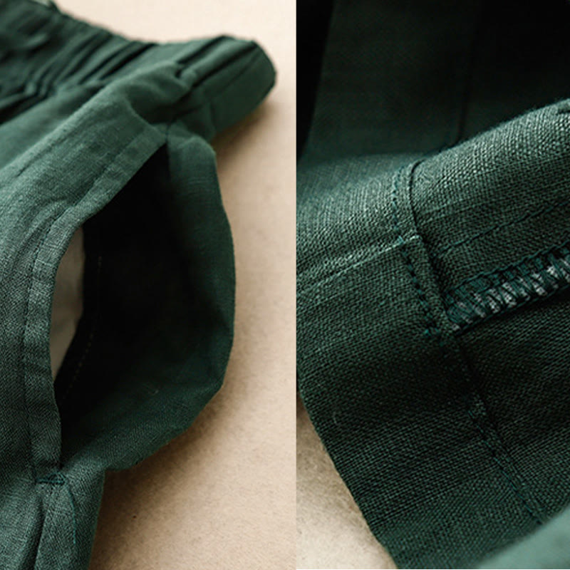 Summer Elastic Waist Women's Capri Cropped Wide Leg Pants With Pockets