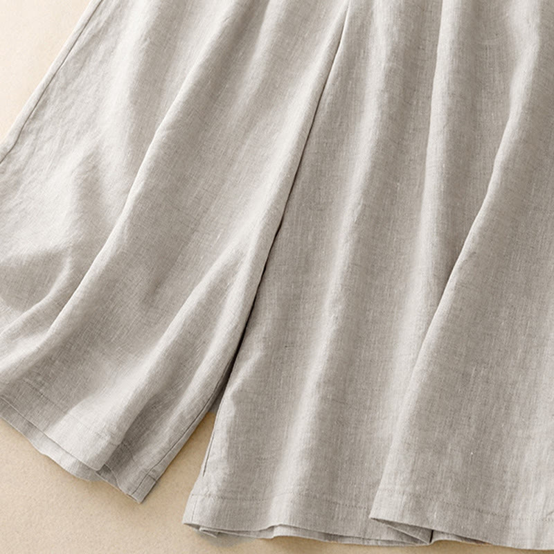 Summer Elastic Waist Women's Capri Cropped Wide Leg Pants With Pockets