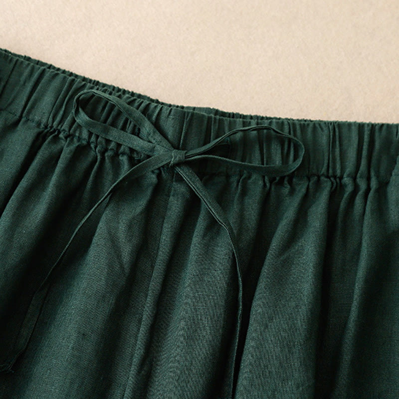 Summer Elastic Waist Women's Capri Cropped Wide Leg Pants With Pockets