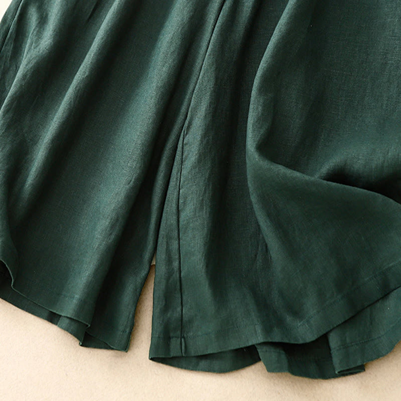 Summer Elastic Waist Women's Capri Cropped Wide Leg Pants With Pockets