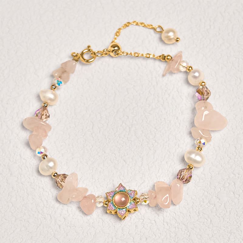Natural Gravel Rose Quartz Flower Pearl Healing Bracelet