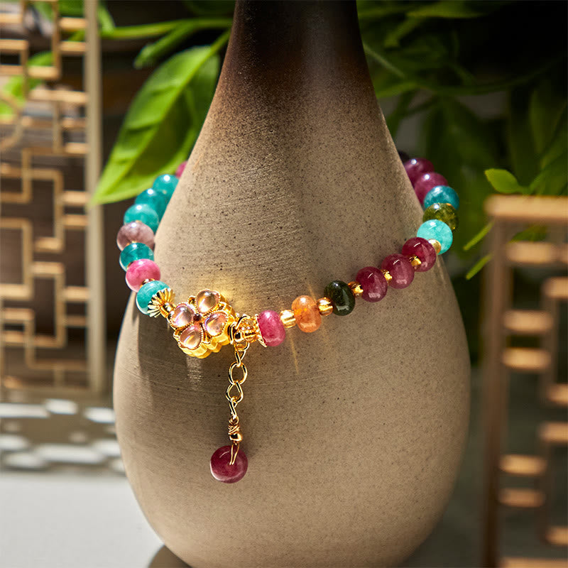 Tourmaline Four Leaf Clover Flower Love Bracelet