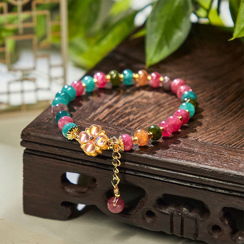 Tourmaline Four Leaf Clover Flower Love Bracelet