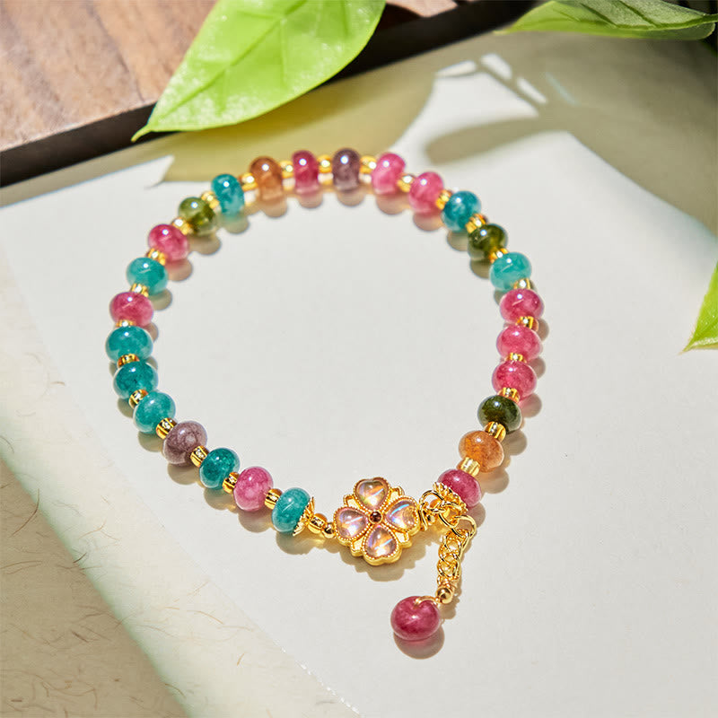 Tourmaline Four Leaf Clover Flower Love Bracelet