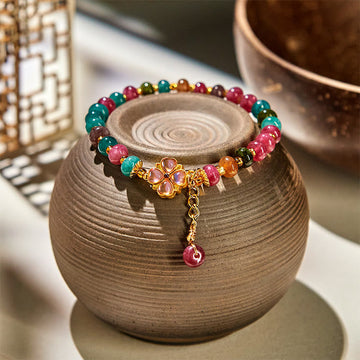 Tourmaline Four Leaf Clover Flower Love Bracelet