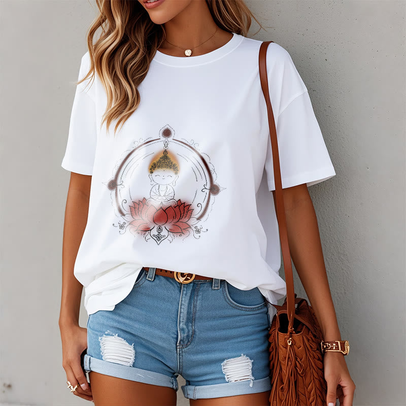 Tactile Cotton Crew Neck Lotus Mandala Meditation Tee