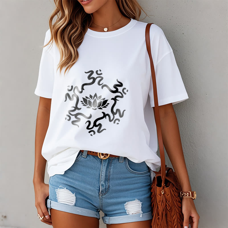 Soft Cotton Classic Crew Neck Om Lotus Meditation Tee