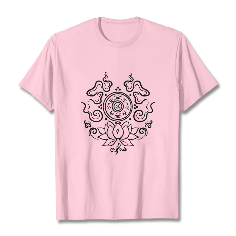 Cotton Crew Neck Lotus Dharma Wheel Meditation Tee