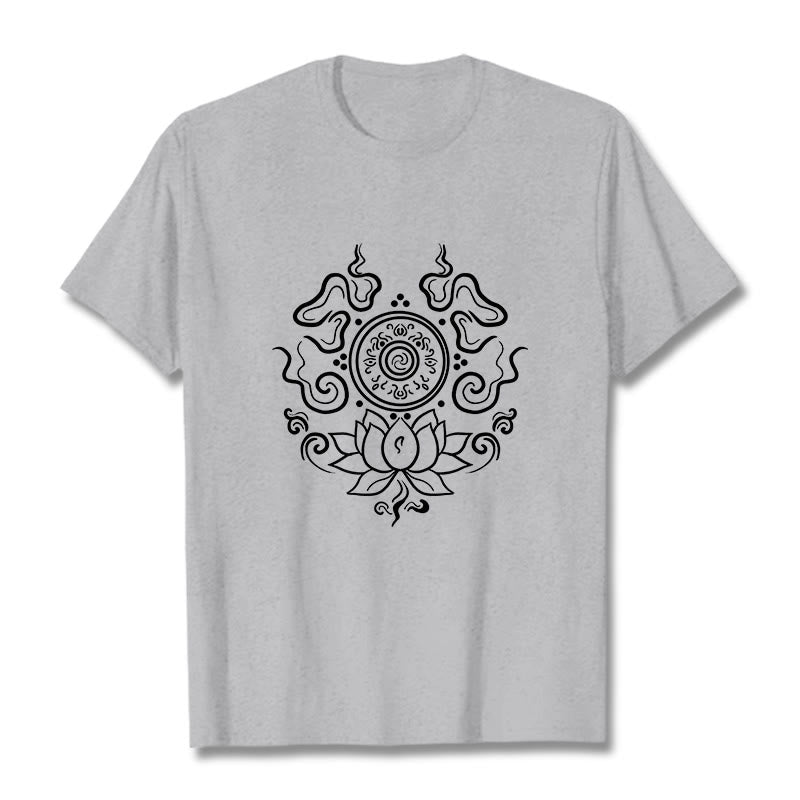Cotton Crew Neck Lotus Dharma Wheel Meditation Tee
