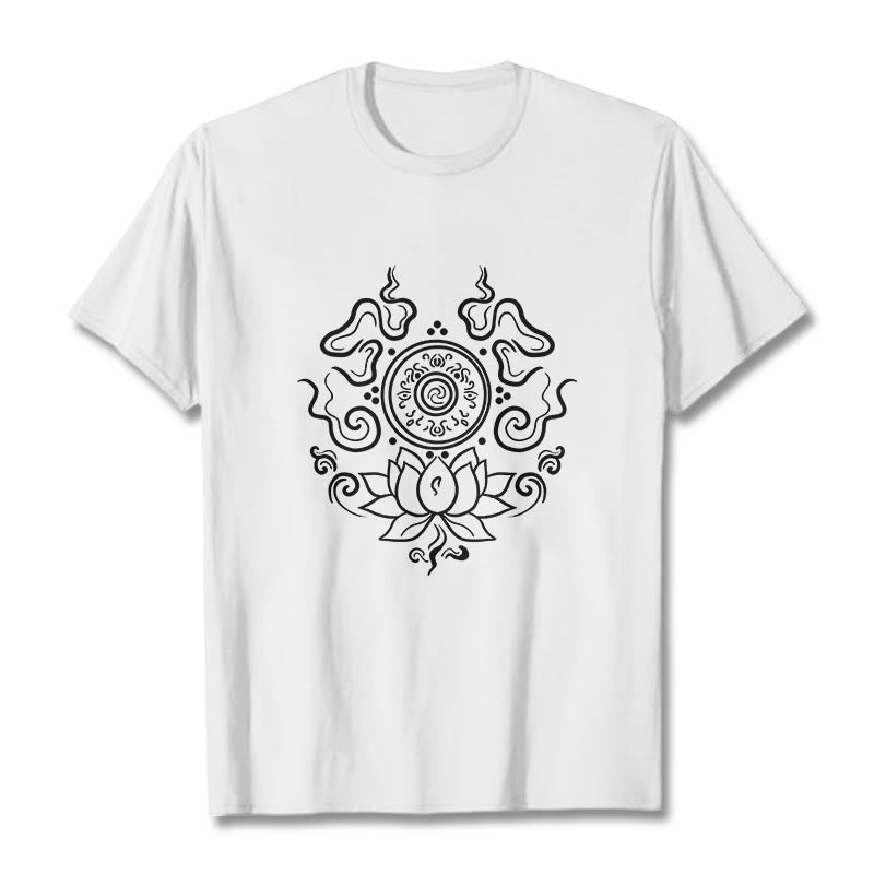 Cotton Crew Neck Lotus Dharma Wheel Meditation Tee