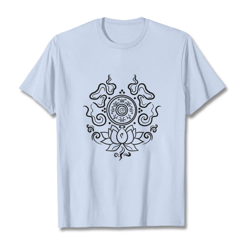 Cotton Crew Neck Lotus Dharma Wheel Meditation Tee