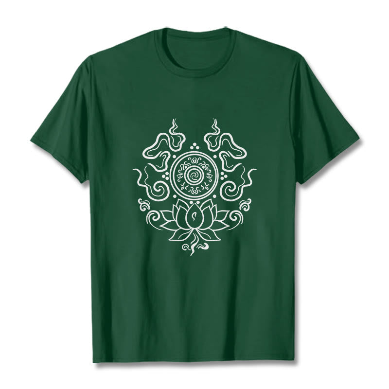 Cotton Crew Neck Lotus Dharma Wheel Meditation Tee