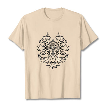 Cotton Crew Neck Lotus Dharma Wheel Meditation Tee
