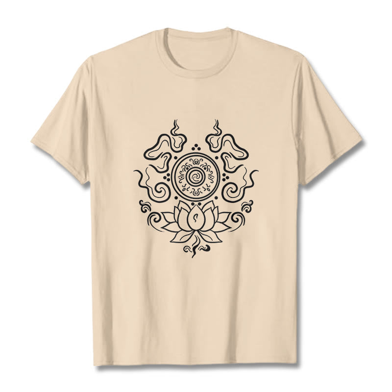 Cotton Crew Neck Lotus Dharma Wheel Meditation Tee