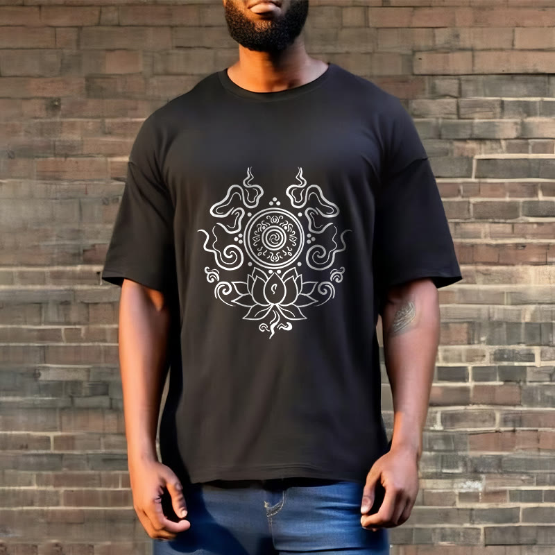 Cotton Crew Neck Lotus Dharma Wheel Meditation Tee