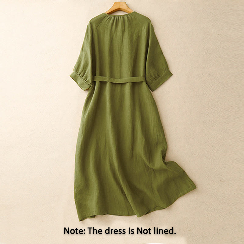 Breathable Cotton Linen Minimalist Meditation Midi Dress
