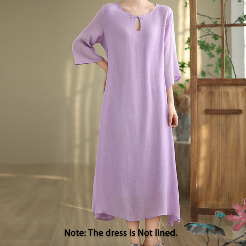 Breathable Cotton Minimalist Frog-Button Mindful Midi Dress