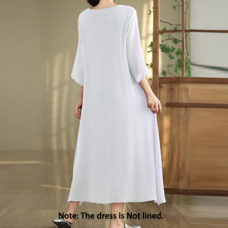 Breathable Cotton Minimalist Frog-Button Mindful Midi Dress