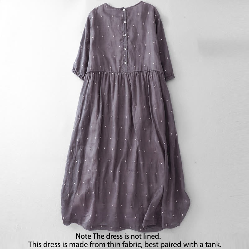 Cotton Linen Dotted Half Sleeve Grounding Midi Dress