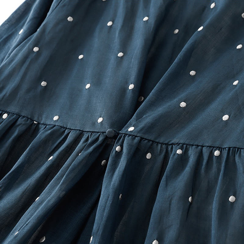 Cotton Linen Dotted Half Sleeve Grounding Midi Dress