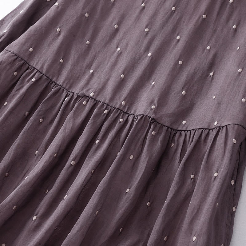 Cotton Linen Dotted Half Sleeve Grounding Midi Dress