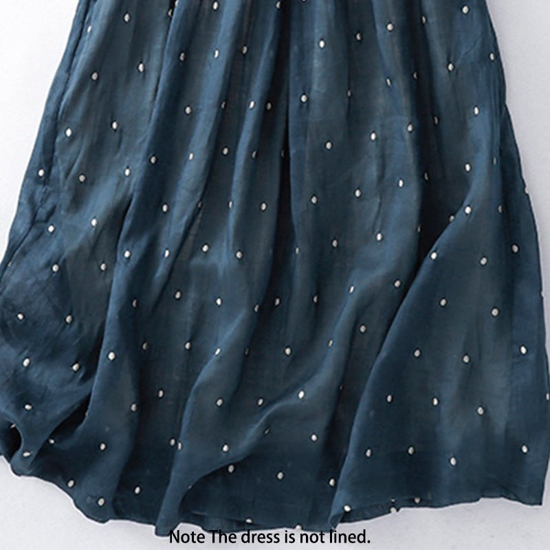 Cotton Linen Dotted Half Sleeve Grounding Midi Dress