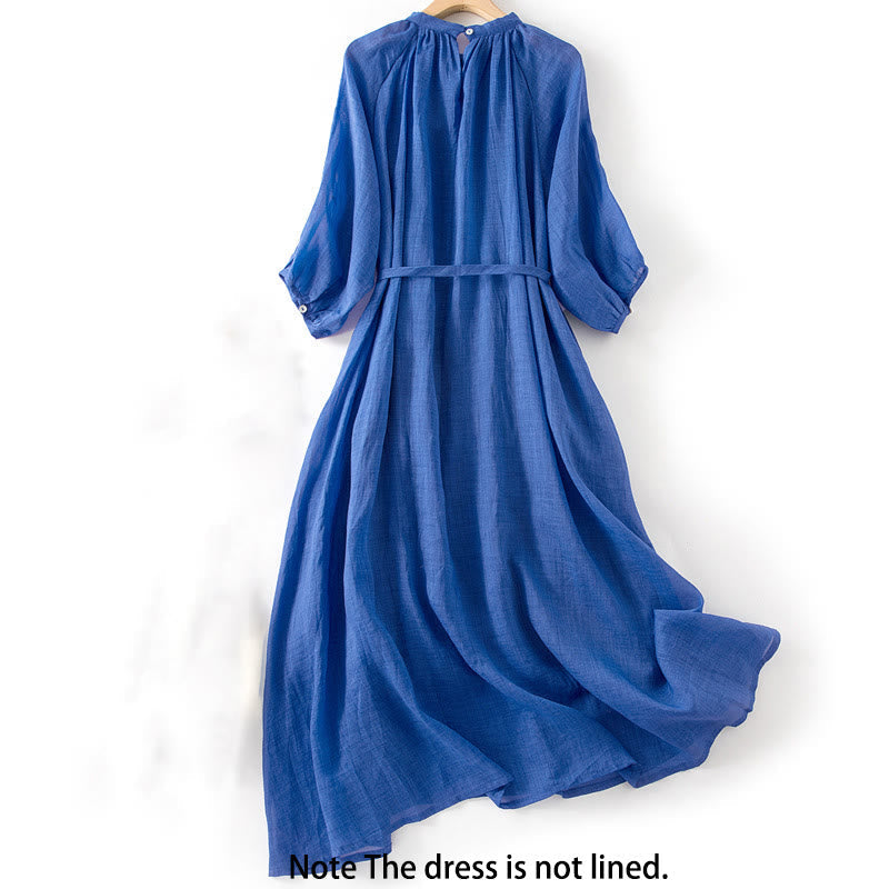 Tactile Cotton Linen Puff Sleeve Mindful Grounding Midi Dress