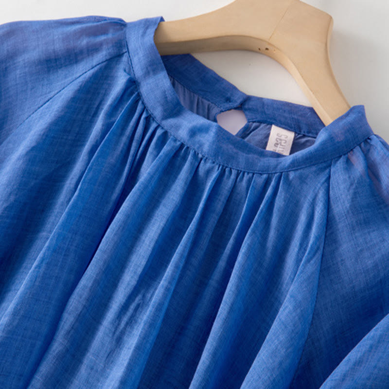 Tactile Cotton Linen Puff Sleeve Mindful Grounding Midi Dress