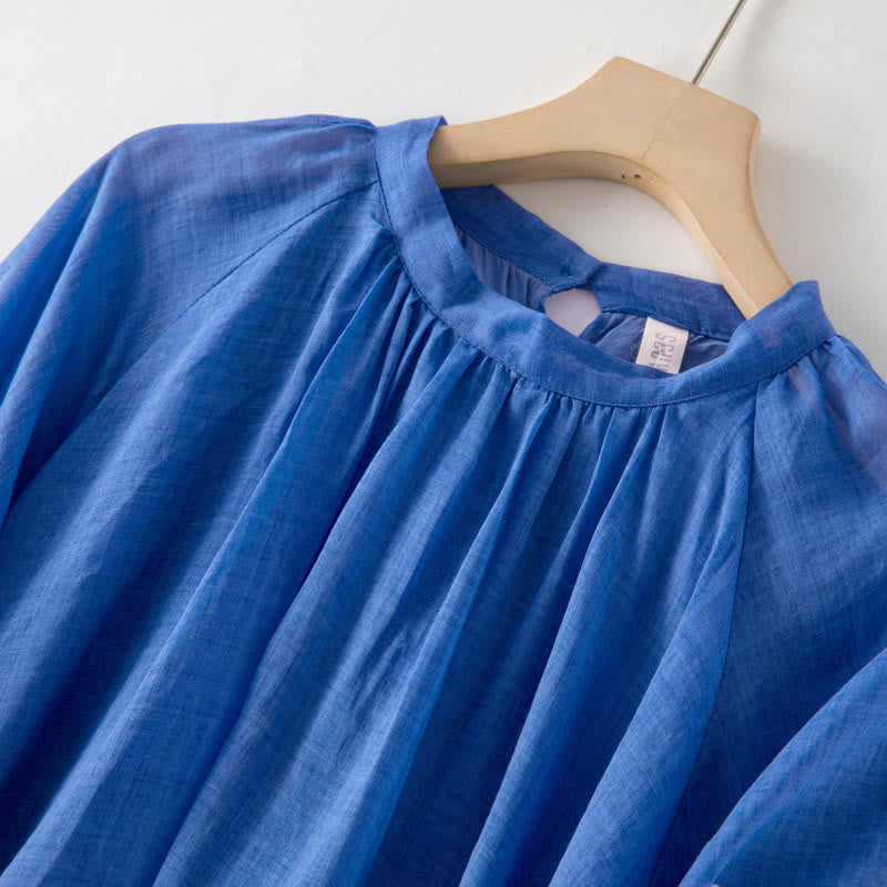 Tactile Cotton Linen Puff Sleeve Mindful Grounding Midi Dress