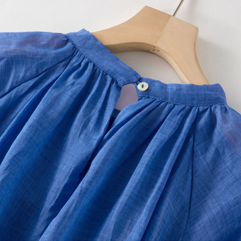 Tactile Cotton Linen Puff Sleeve Mindful Grounding Midi Dress