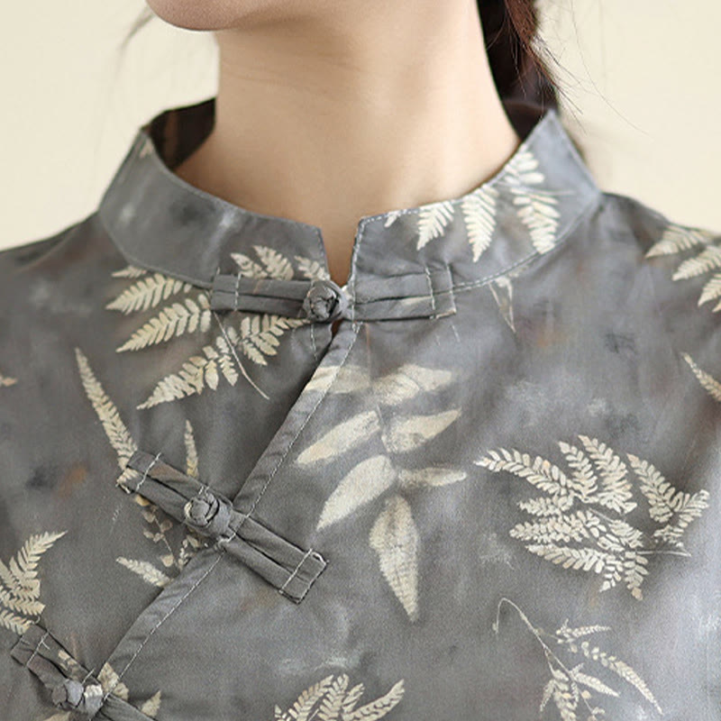 Breathable Cotton Floral Stand Collar Mindful Midi Cheongsam Dress