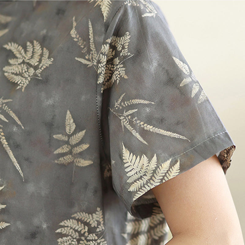 Breathable Cotton Floral Stand Collar Mindful Midi Cheongsam Dress