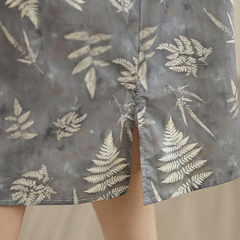 Breathable Cotton Floral Stand Collar Mindful Midi Cheongsam Dress