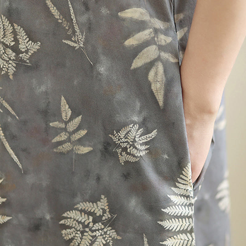 Breathable Cotton Floral Stand Collar Mindful Midi Cheongsam Dress
