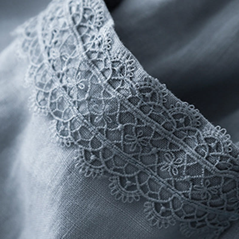Cotton Linen Wide-Leg Meditation Pants with Lace Details