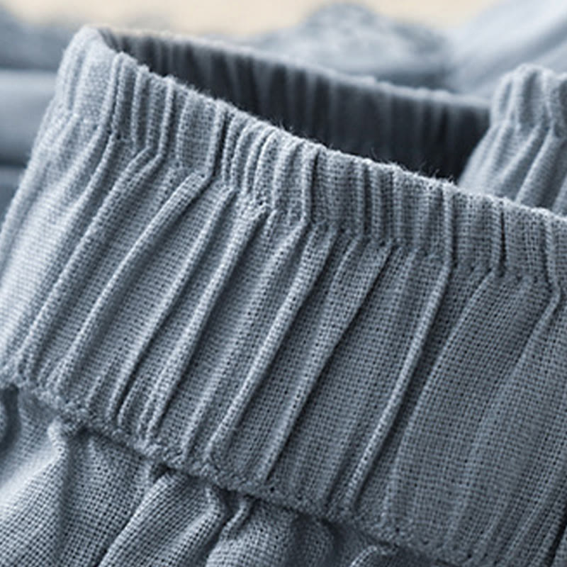 Cotton Linen Wide-Leg Meditation Pants with Lace Details