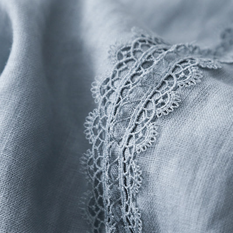 Cotton Linen Wide-Leg Meditation Pants with Lace Details