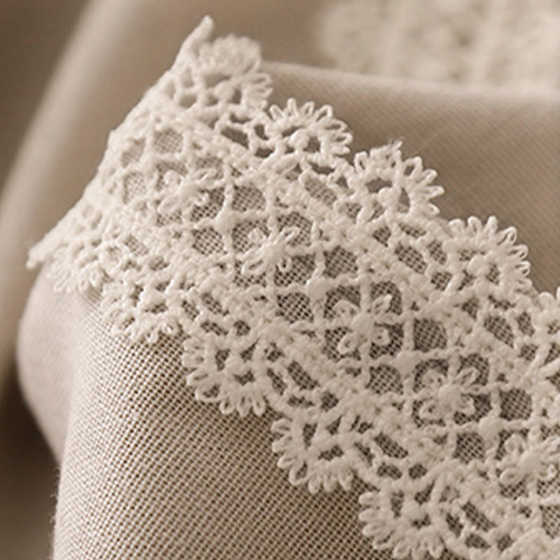 Cotton Linen Wide-Leg Meditation Pants with Lace Details