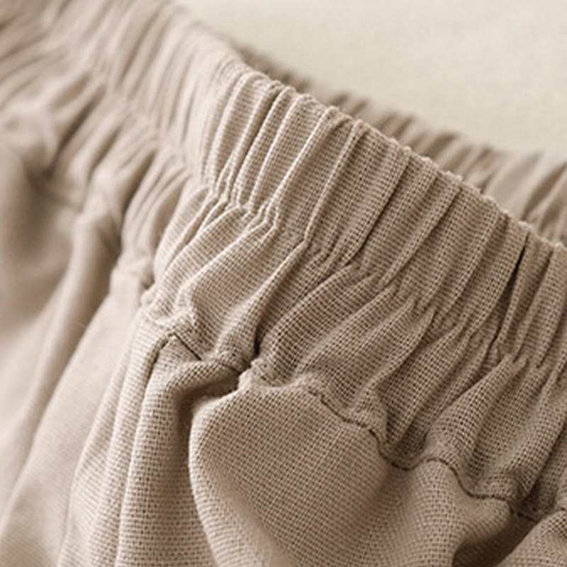 Cotton Linen Wide-Leg Meditation Pants with Lace Details