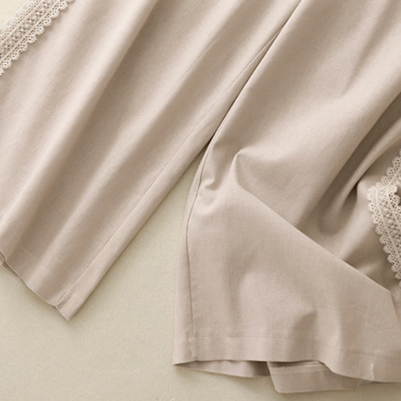 Cotton Linen Wide-Leg Meditation Pants with Lace Details