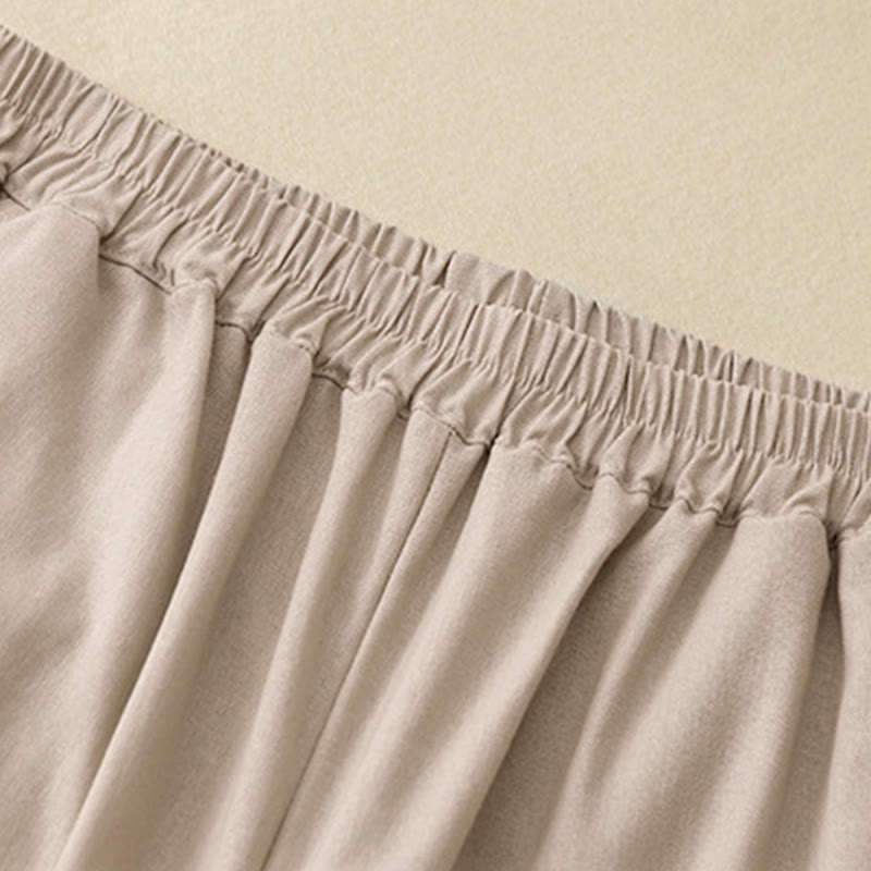Cotton Linen Wide-Leg Meditation Pants with Lace Details