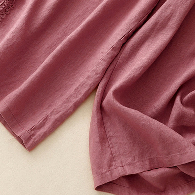 Cotton Linen Wide-Leg Meditation Pants with Lace Details