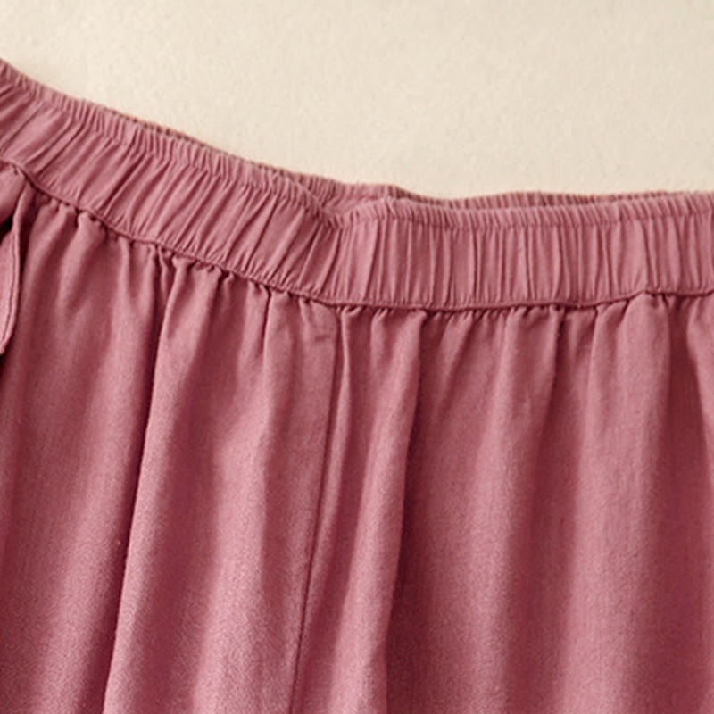 Cotton Linen Wide-Leg Meditation Pants with Lace Details