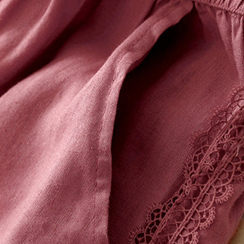 Cotton Linen Wide-Leg Meditation Pants with Lace Details