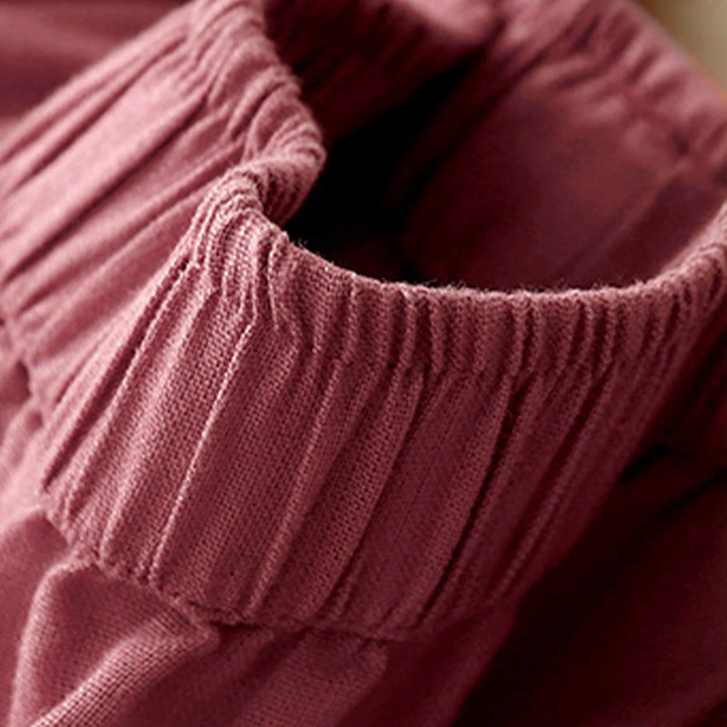 Cotton Linen Wide-Leg Meditation Pants with Lace Details