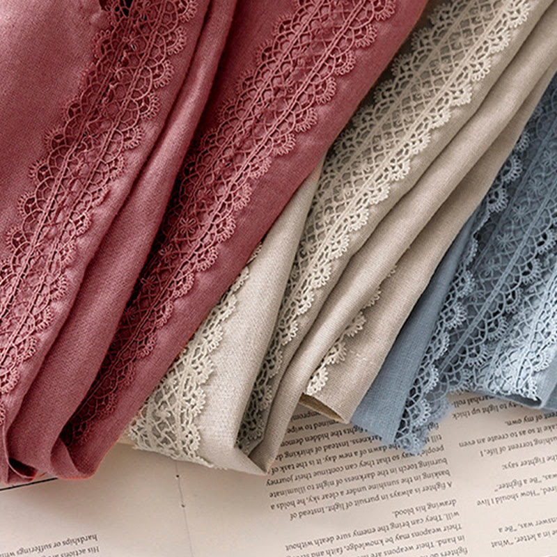 Cotton Linen Wide-Leg Meditation Pants with Lace Details